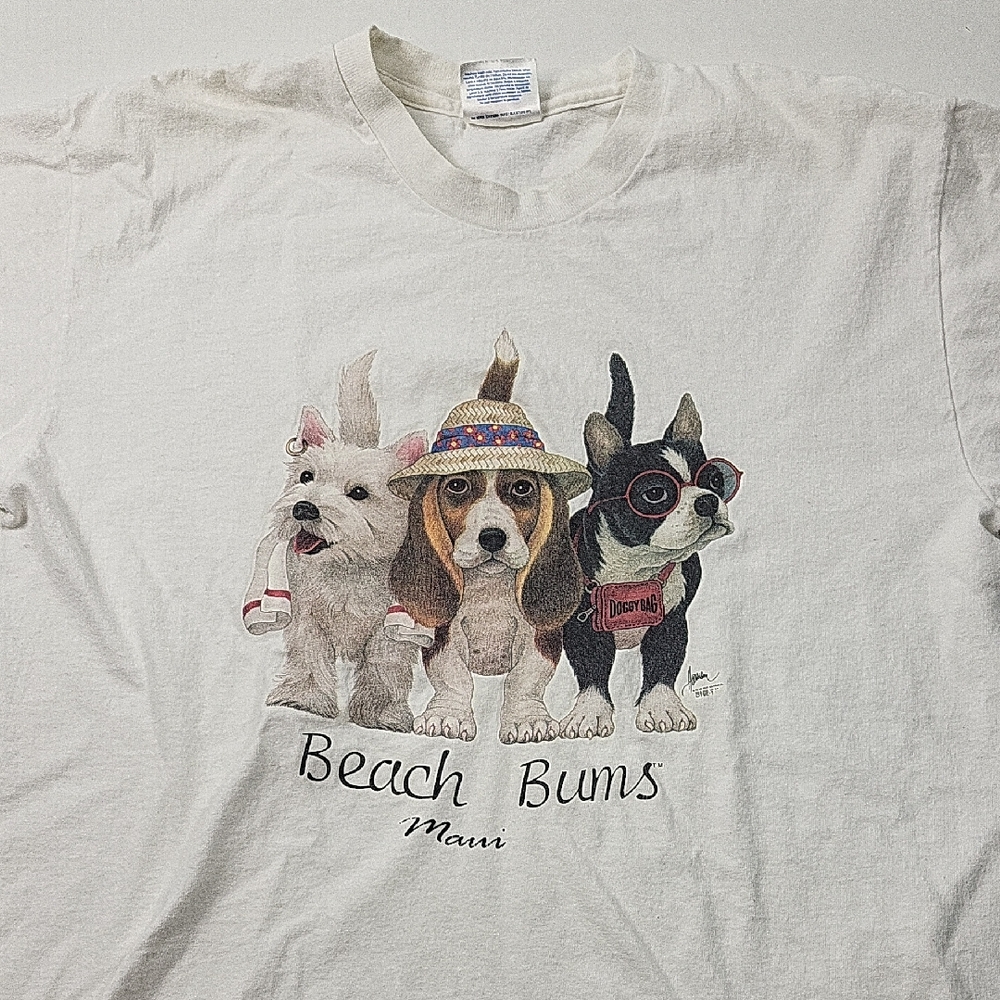 Hanes Medium Beach Bums Dog T-Shirt White
